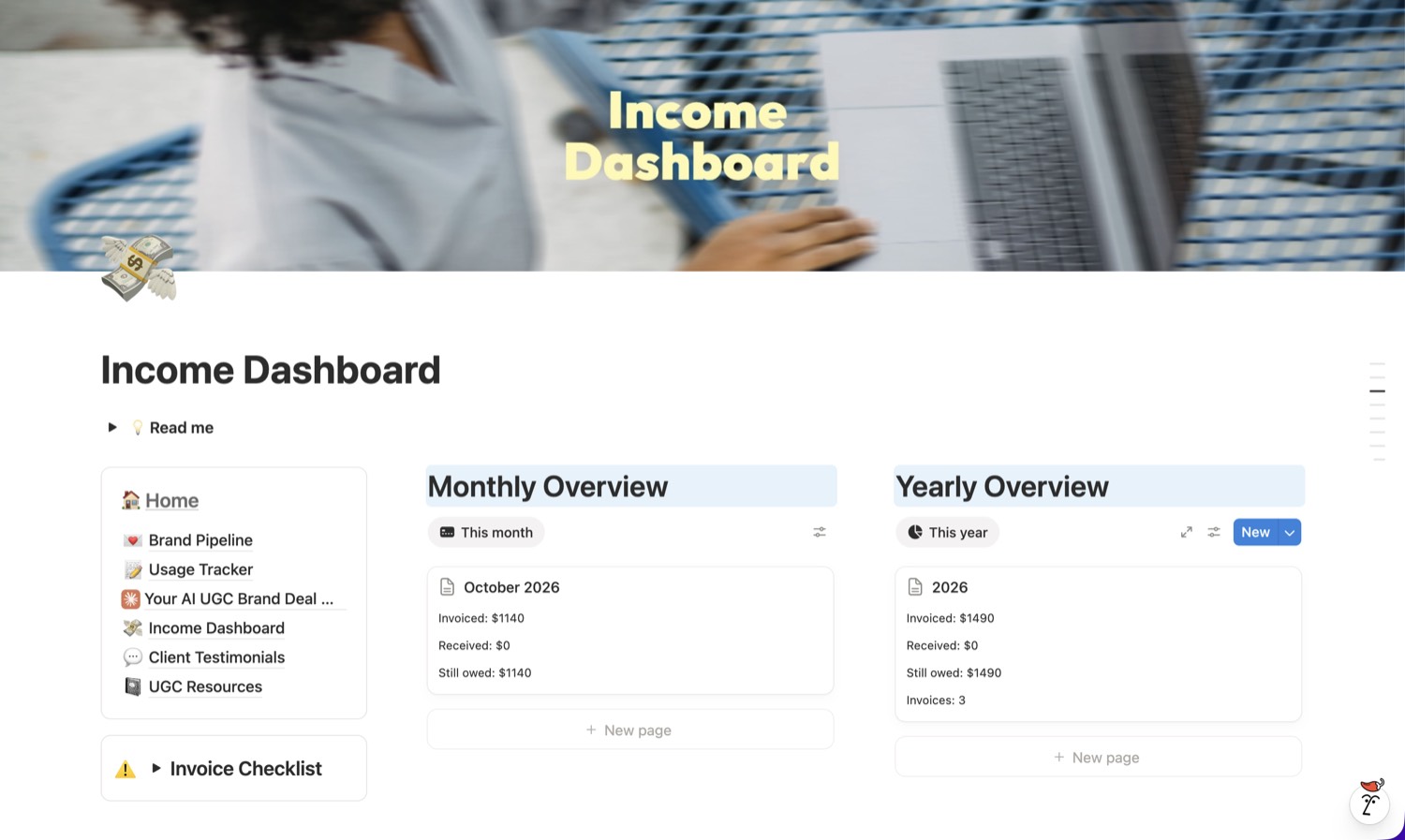 The Income Dashboard in Notion