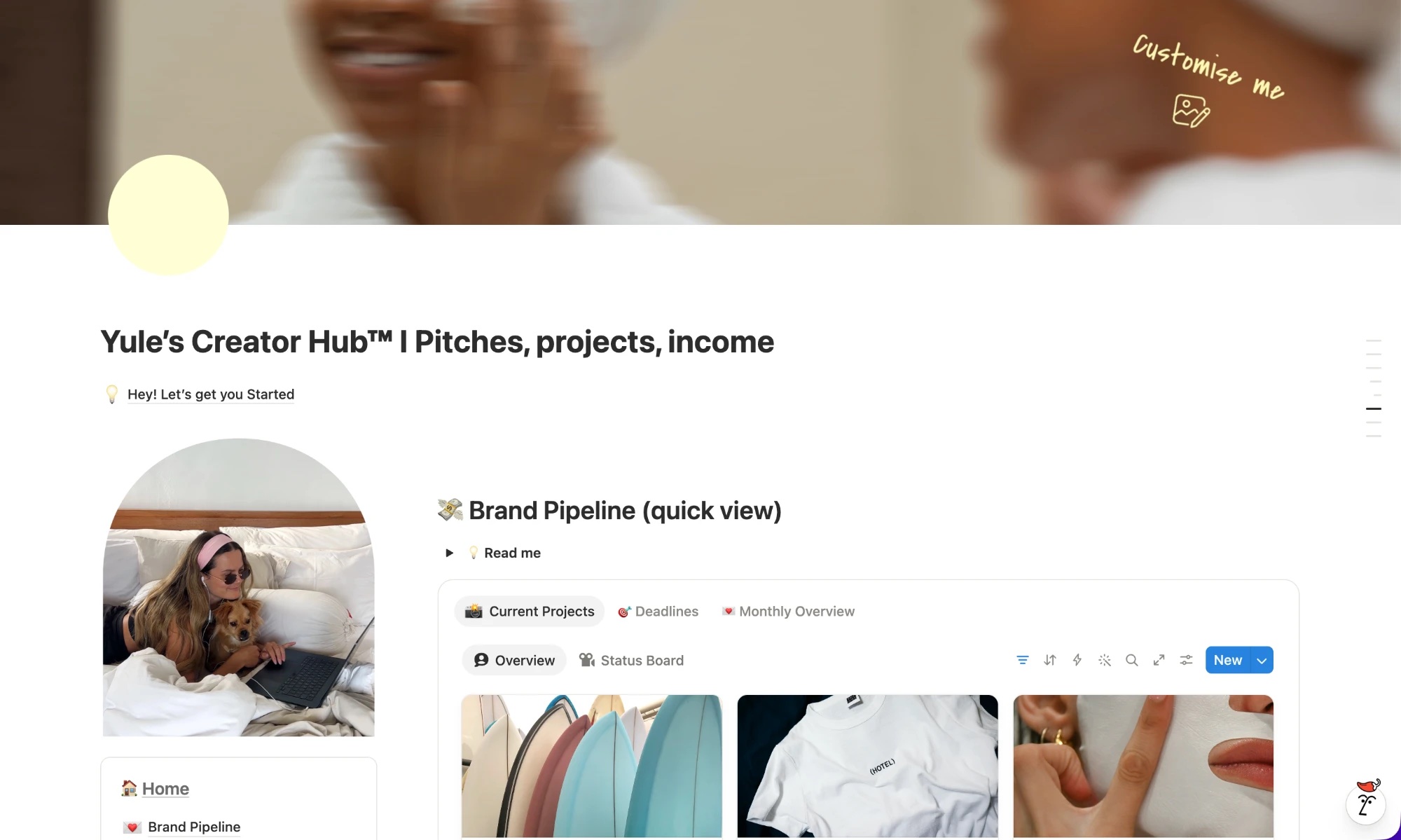 The Creator Hub home with the Brand Pipeline, a To Pitch tab and the Crave Protein brand card lifted out