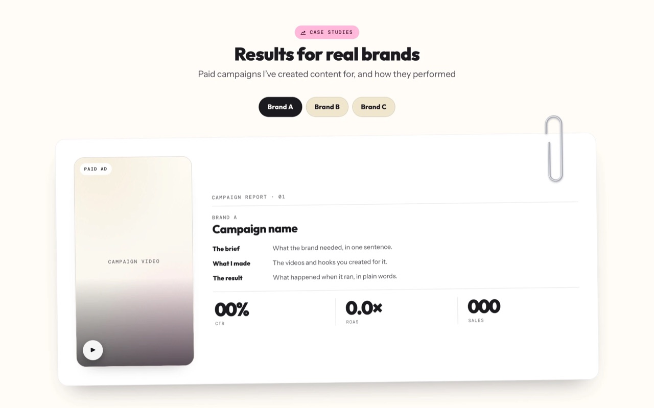 The Case studies section of the portfolio
