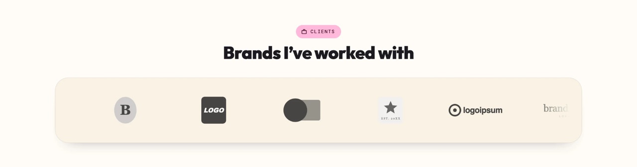 The Clients section of the portfolio