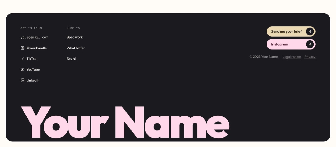 The Footer section of the portfolio
