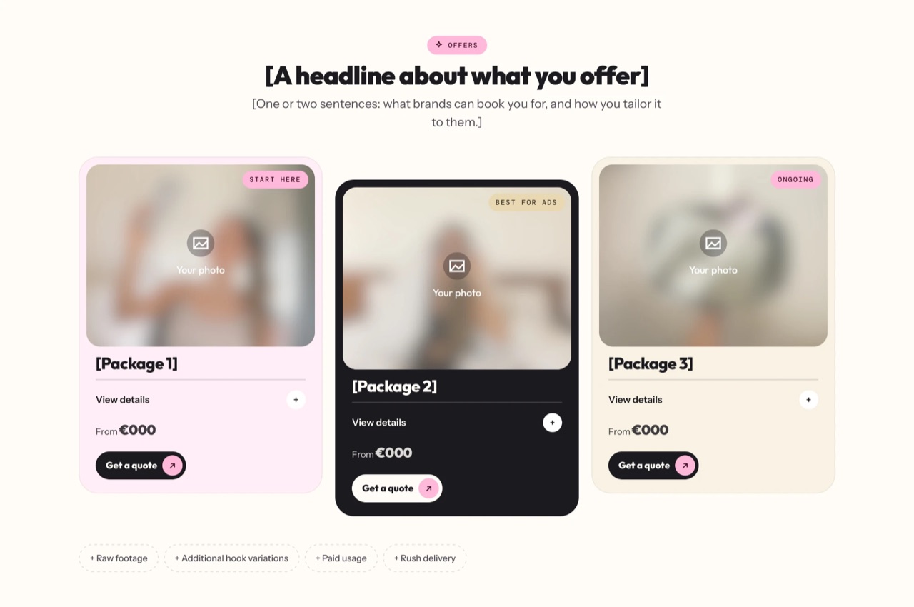 The Offers section of the portfolio